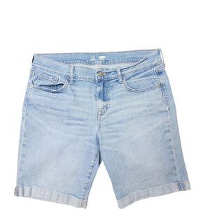Old Navy Light Wash Denim Stretch Cuffed Jean Shorts Womens Size 8 Blue
